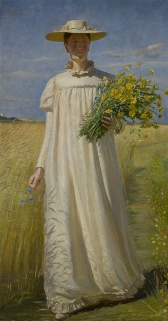 Michael Ancher. Anna Ancher vender hjem fra marken. 1902