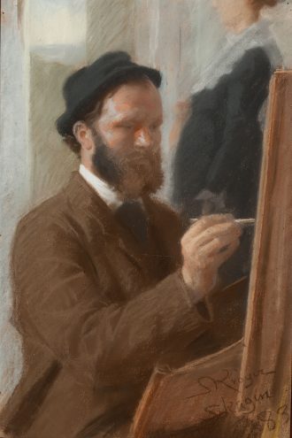 P.S. Krøyer. Michael Ancher maler portrættet af Anna, stående i døren. 1883 | Anchers Hus
